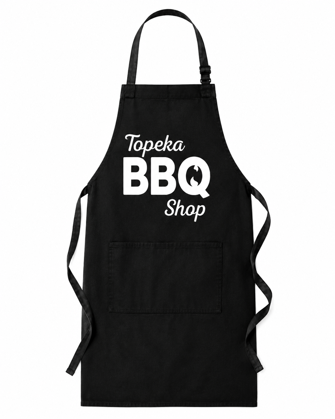 Topeka BBQ Shop Apron (Black Apron/White Logo) - 34"L x 30"W