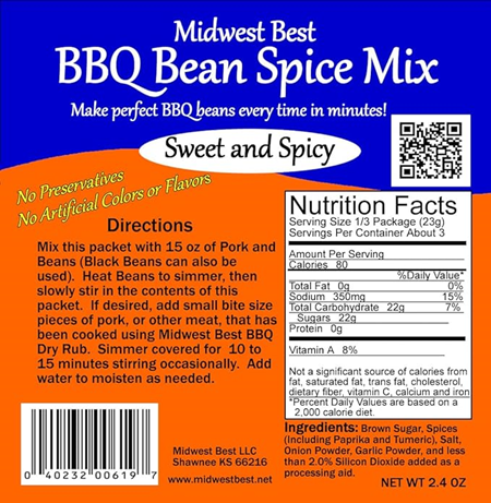 Midwest Best BBQ Bean Spice Mix 2.4 oz.