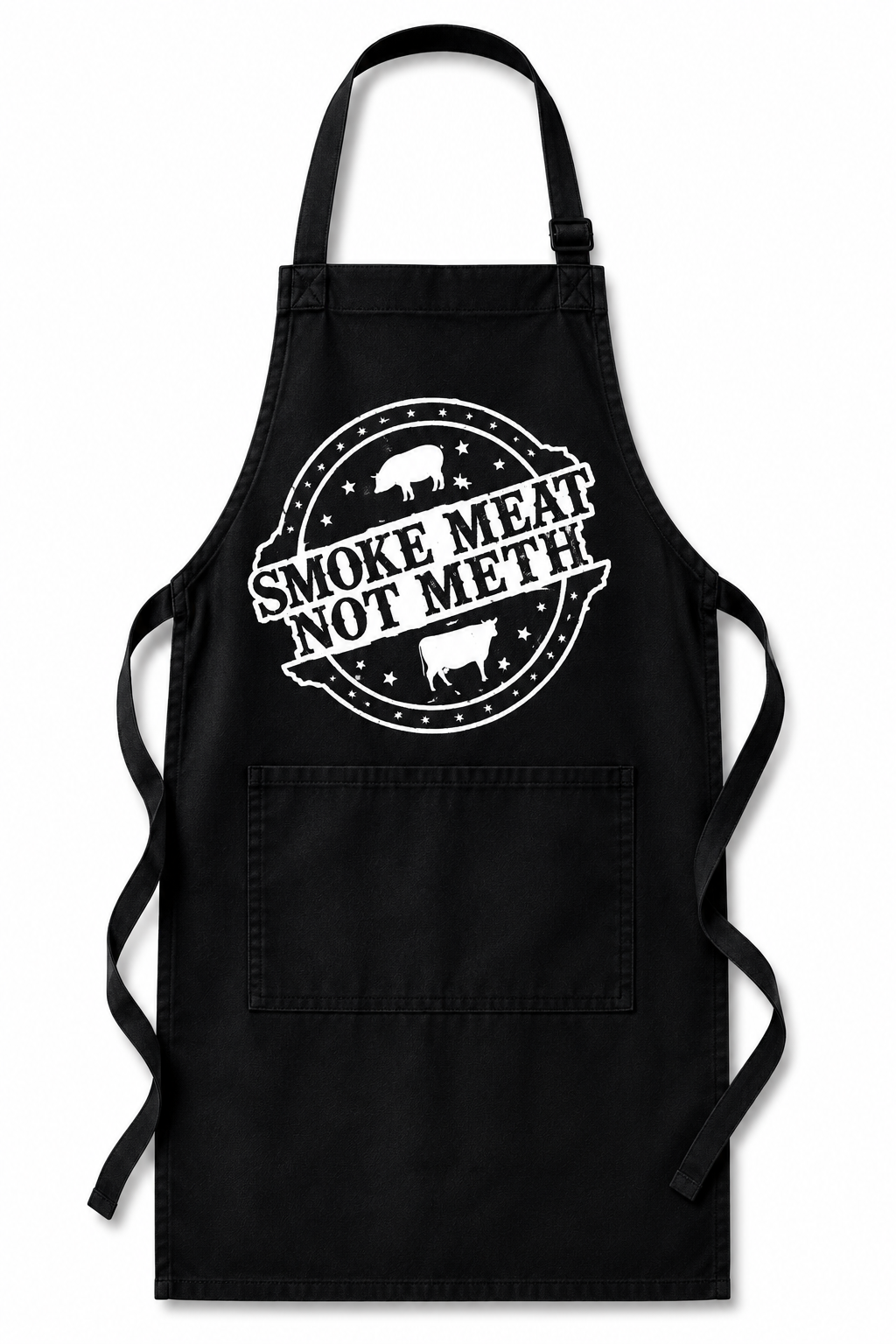 Smoke Brisket Not Meth Apron (Black Apron/White Logo) - 34"L x 30"W