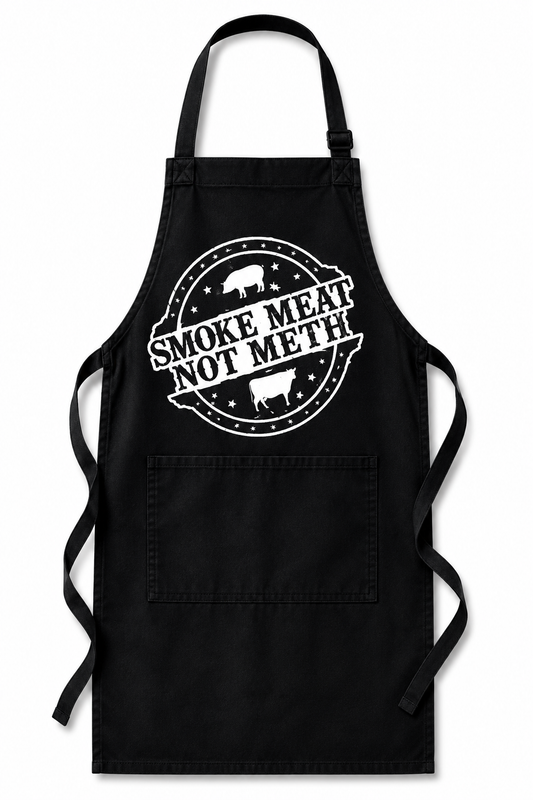 Smoke Brisket Not Meth Apron (Black Apron/White Logo) - 34"L x 30"W