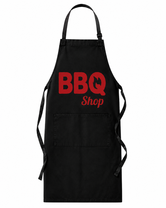 Topeka BBQ Shop Apron (Black Apron/Red Logo) - 34"L x 30"W